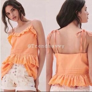 Anthropologie Mare Mare Josephine Eyelet Ruffle Trim Tank Top Orange NWT